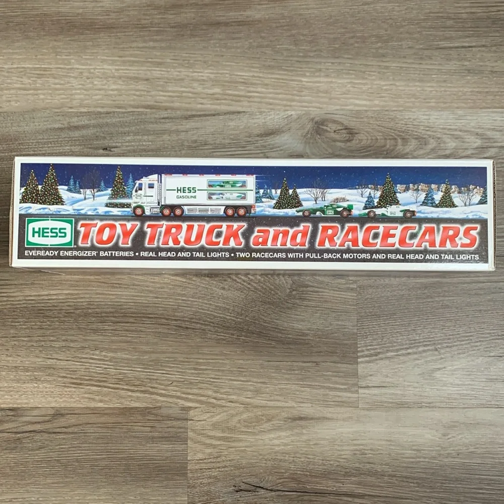2003 Hess Gasoline Toy Truck & 2 Pull Back Go RaceCars Gas Station Collectible